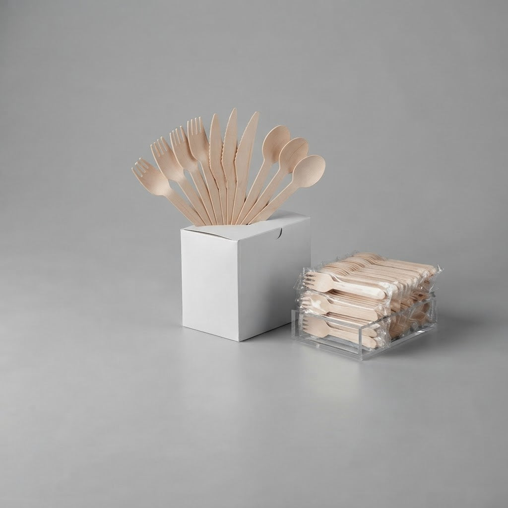 Couverts en bois (fourchette, couteau, cuillère) - Lots de 100/250/500 unités